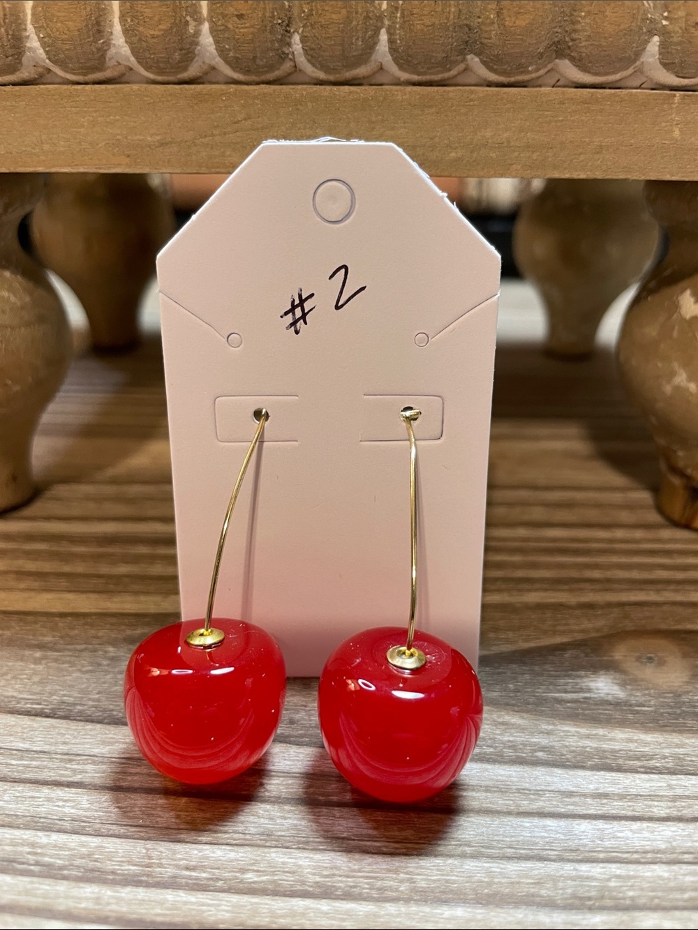 Cherry Drop Hoop Earrings - Red